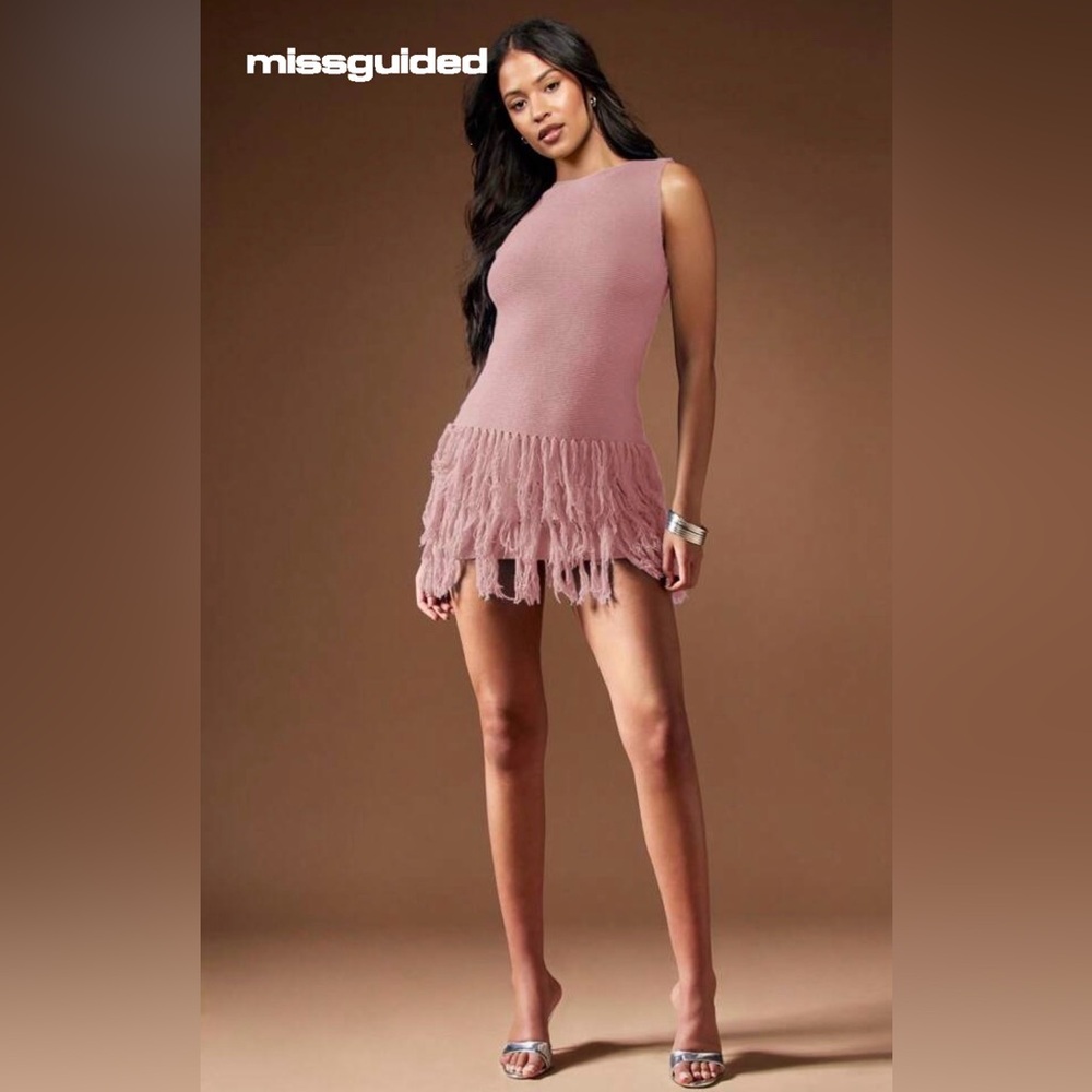 Missguided Blush Fringe Mini Dress